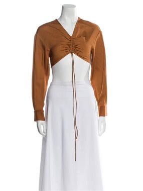 Christopher Esber Rust Brown Ruched Long-Sleeve Crop Top
